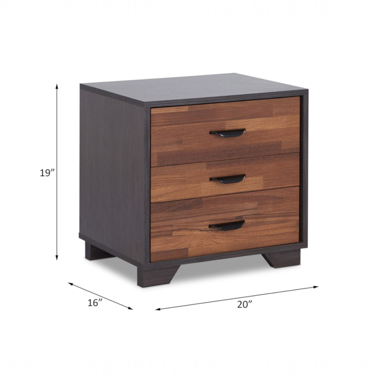 Walnut Espresso Accent Nightstand with Three Drawers - Dark Brown