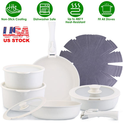 17Pcs Nonstick Cookware Set Induction Kitchen Pots And Pans Set With Detachable Handles Fast Even Heating Frying Pan Sauce Pan Oven Dishwasher Safe Fo