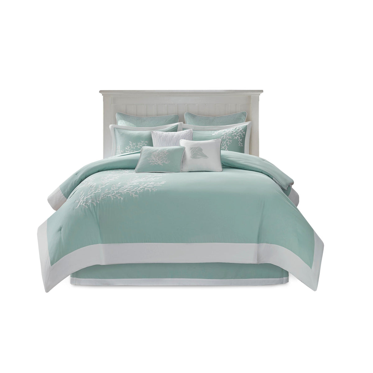 Oversized Cotton Jacquard Comforter Set with Coral Embroidery – Aqua