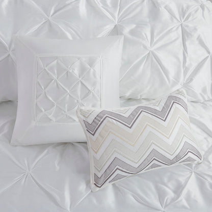 7 Piece Tufted Comforter Set with Hypoallergenic Filling - White