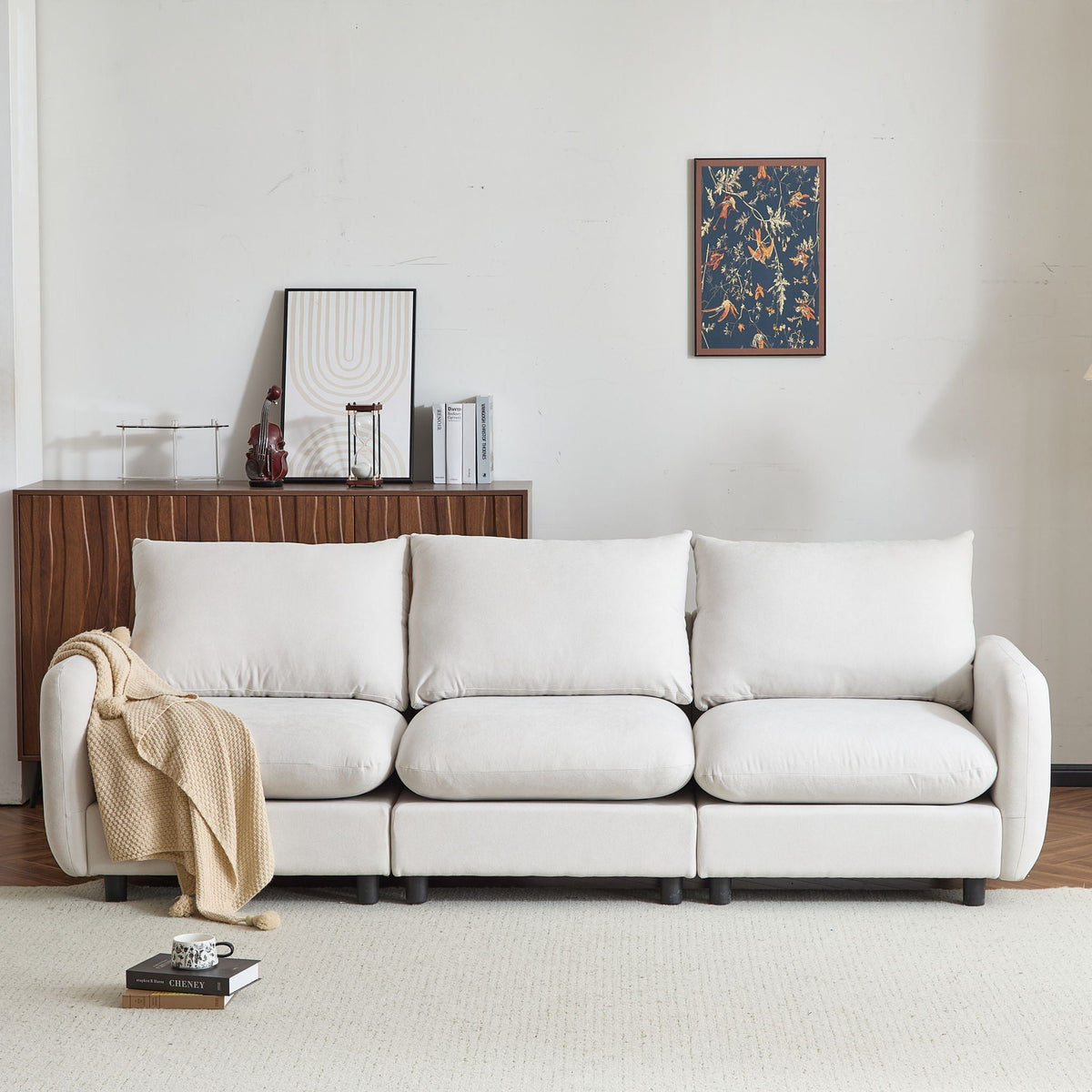 Modular Free Combination Sectional Sofa Couch with Solid Wood Frame - White