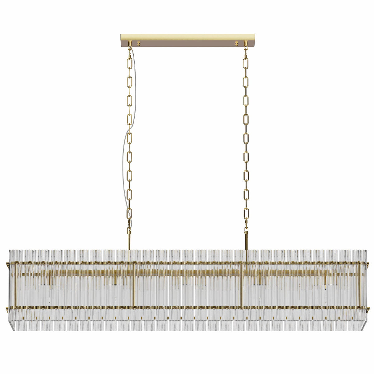 Modern Rectangular Crystal Glass 10-Light Chandelier with Adjustable Height - Gold