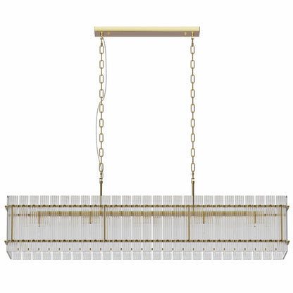 Modern Rectangular Crystal Glass 10-Light Chandelier with Adjustable Height - Gold