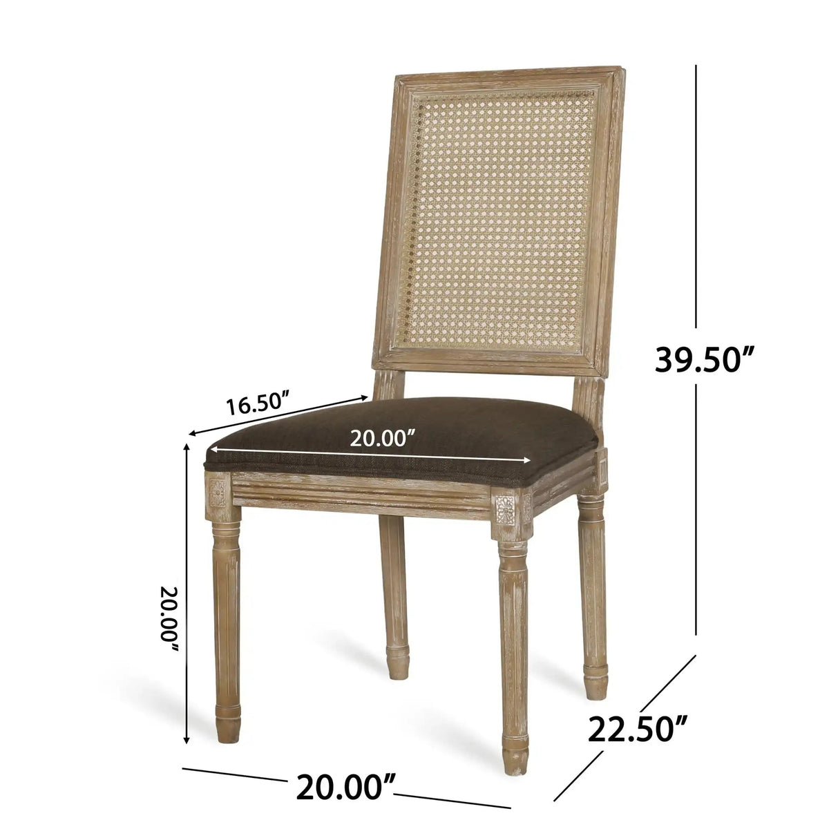 French Country Dining Chair with Rectangular Cane Backrest and Upholstered Seat