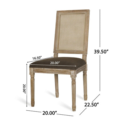 French Country Dining Chair with Rectangular Cane Backrest and Upholstered Seat