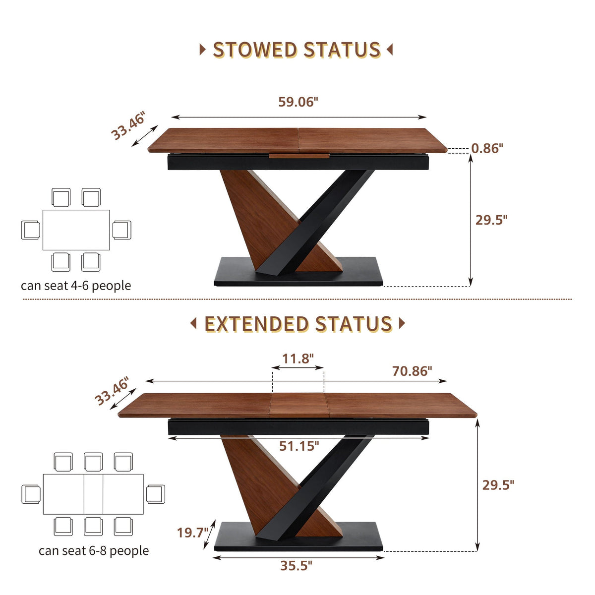 Dark Walnut Dining Table with Cross Geometric Legs - Scratch Resistant