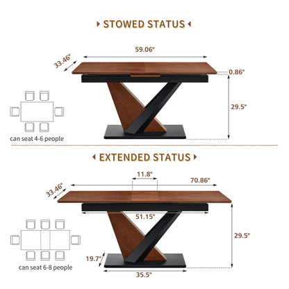 Dark Walnut Dining Table with Cross Geometric Legs - Scratch Resistant