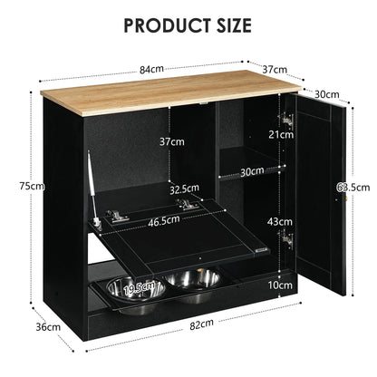 Feeding Station with 2 Lockers and Elevated Bowls - Black