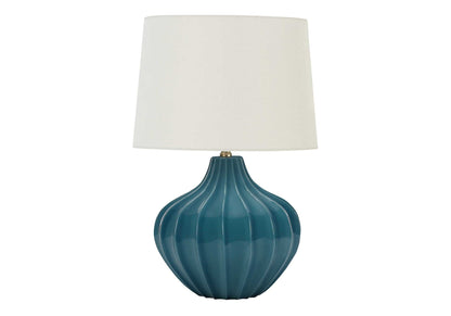 Blue Ceramic Transitional Table Lamp with 3-Way Switch - Blue