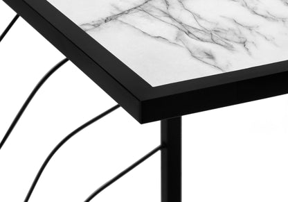 White C-Shaped Accent Table with Metal Frame - Contemporary Side Table