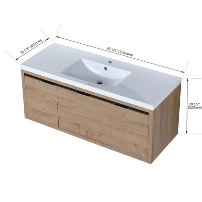 Floating Bathroom Vanity with Resin Sink and Soft-Close Doors - Wood