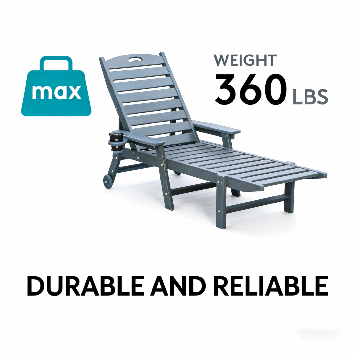 HDPE Outdoor Chaise Lounge Chair with Adjustable Backrest - Grey