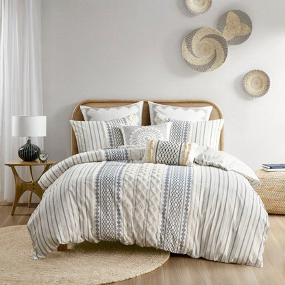 Cotton Printed Duvet Cover Set with Chenille - Full/Queen