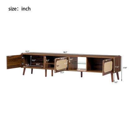 78" Walnut TV Stand With Ample Storage And Open Shelving
