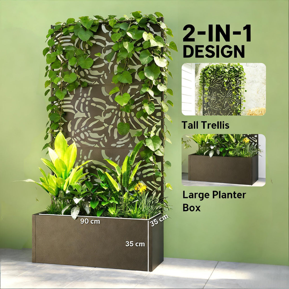 Trellis Planter with Spacious Metal Box and Efficient Drainage - Black