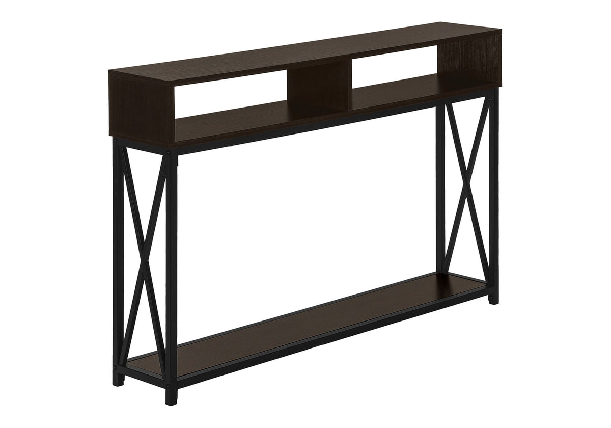 Contemporary Console Table with Metal X-Frame - Light Brown, Dark Brown, Dark Gray
