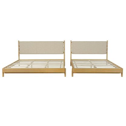 Premium Rubber Wood Platform Bed Frame, Queen Size with Headboard