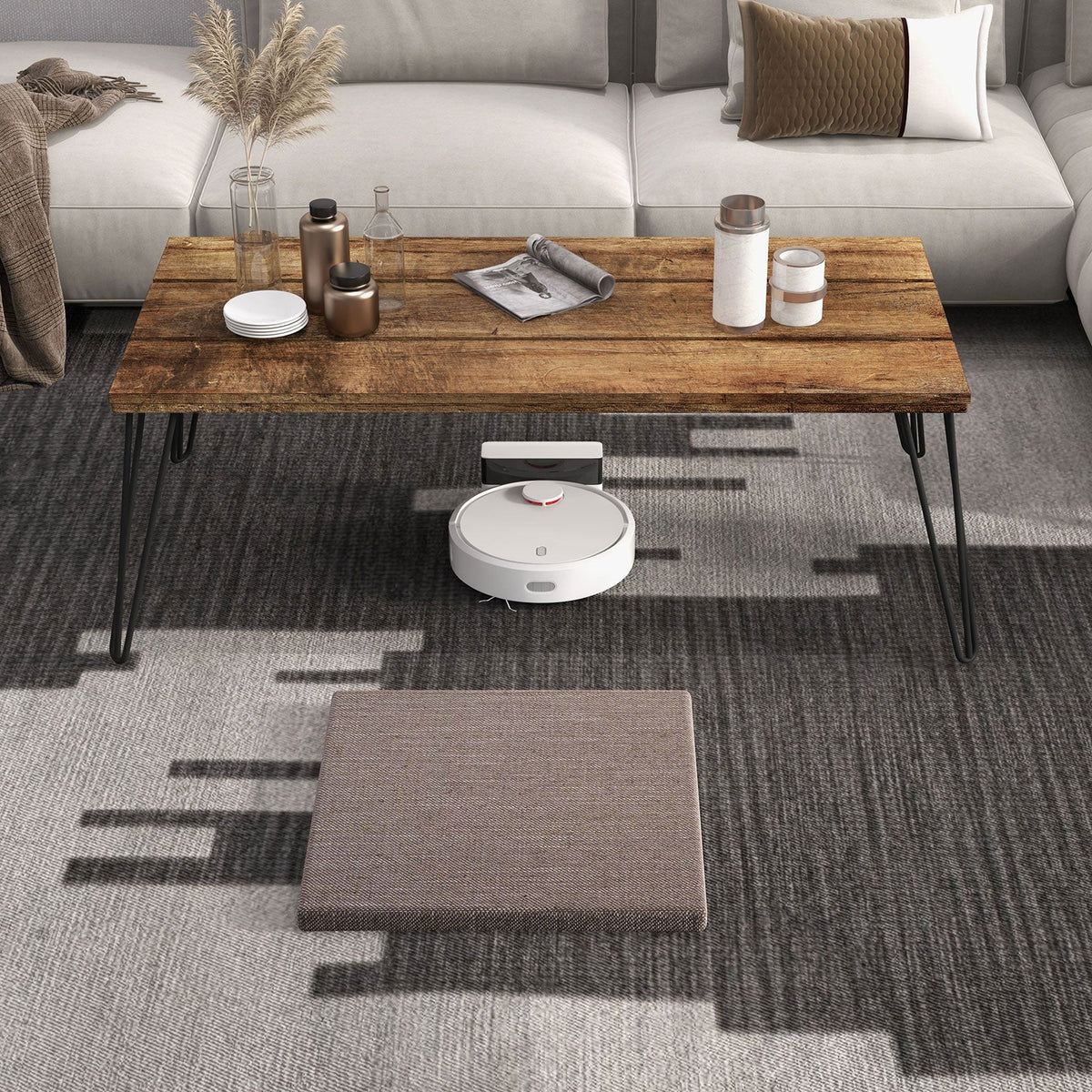 43.5 Inch Wooden Rectangular Coffee Table with Metal Legs