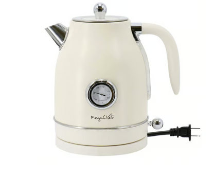 MegaChef 1.8 Quart Electric Tea Kettle and 2 Slice Toaster Combo in Creme