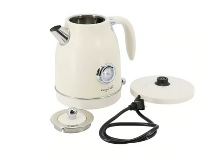 MegaChef 1.8 Quart Electric Tea Kettle and 2 Slice Toaster Combo in Creme