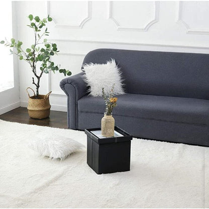 12 inch Non-slip Foldable Ottoman Storage Stool Leather Footstool Storage Box Small Sofa Chair Bench Box Home Organizers Box