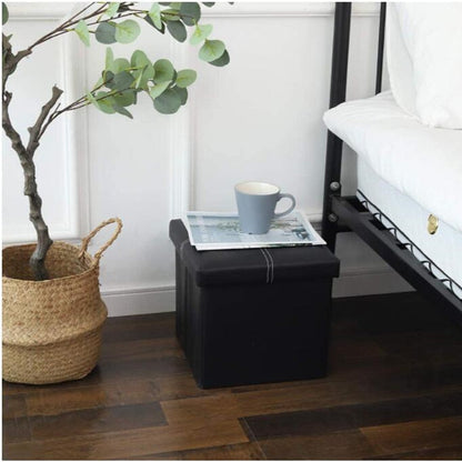12 inch Non-slip Foldable Ottoman Storage Stool Leather Footstool Storage Box Small Sofa Chair Bench Box Home Organizers Box