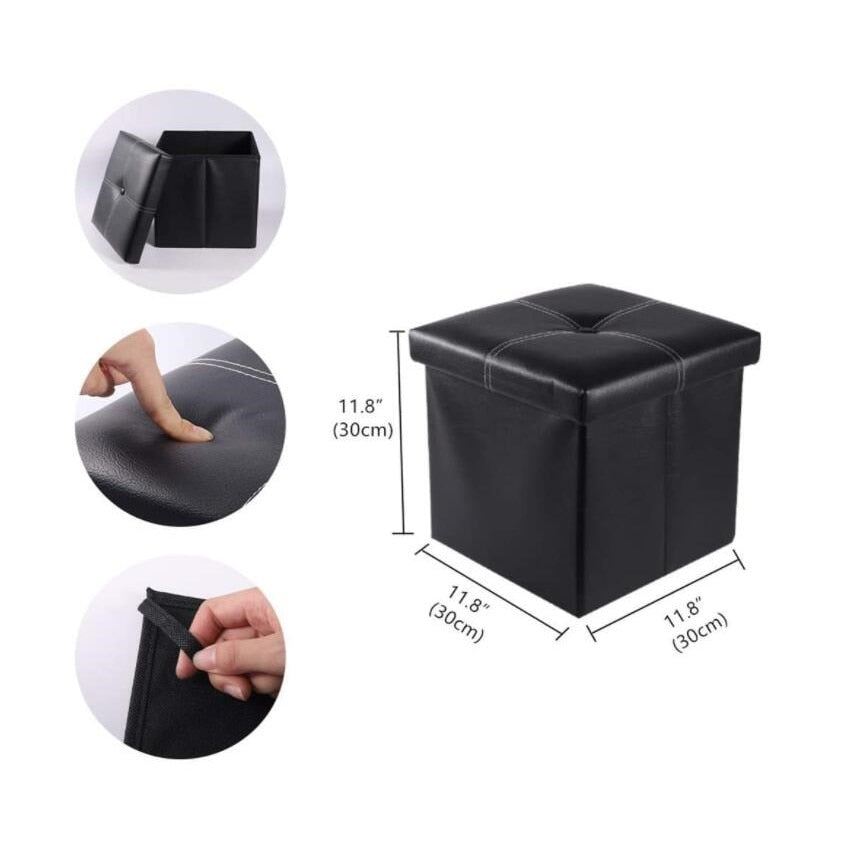 12 inch Non-slip Foldable Ottoman Storage Stool Leather Footstool Storage Box Small Sofa Chair Bench Box Home Organizers Box
