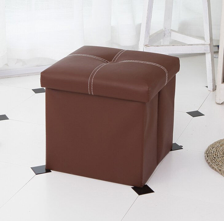 12 inch Non-slip Foldable Ottoman Storage Stool Leather Footstool Storage Box Small Sofa Chair Bench Box Home Organizers Box