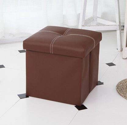 12 inch Non-slip Foldable Ottoman Storage Stool Leather Footstool Storage Box Small Sofa Chair Bench Box Home Organizers Box