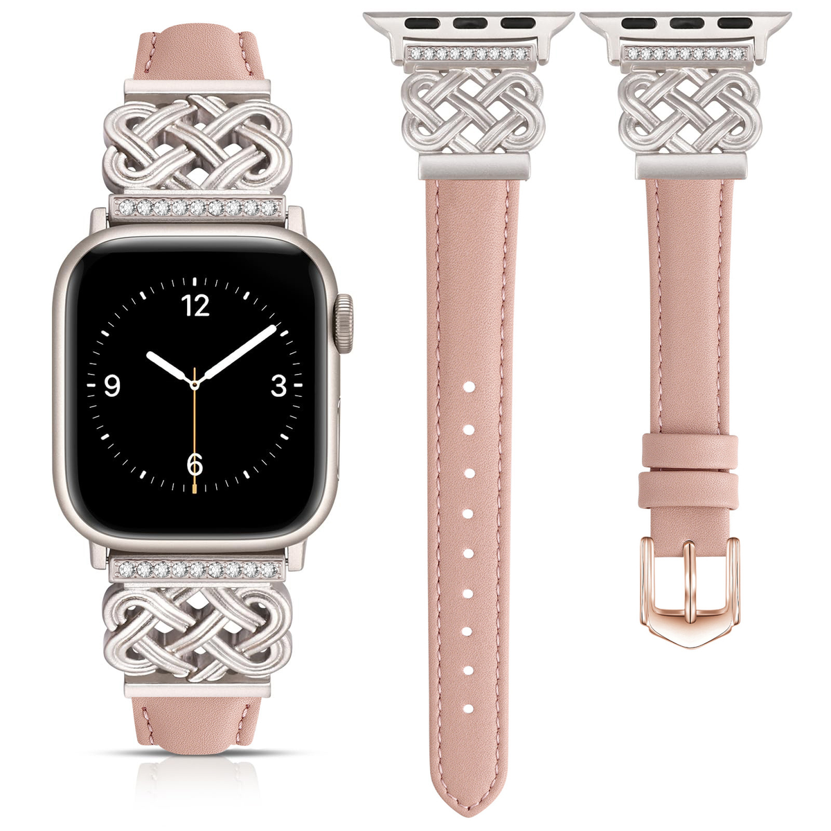 Apple Watch Strap with Chinese Knot and Diamond Inlay Metal Buckle for Series 1-10 and SE