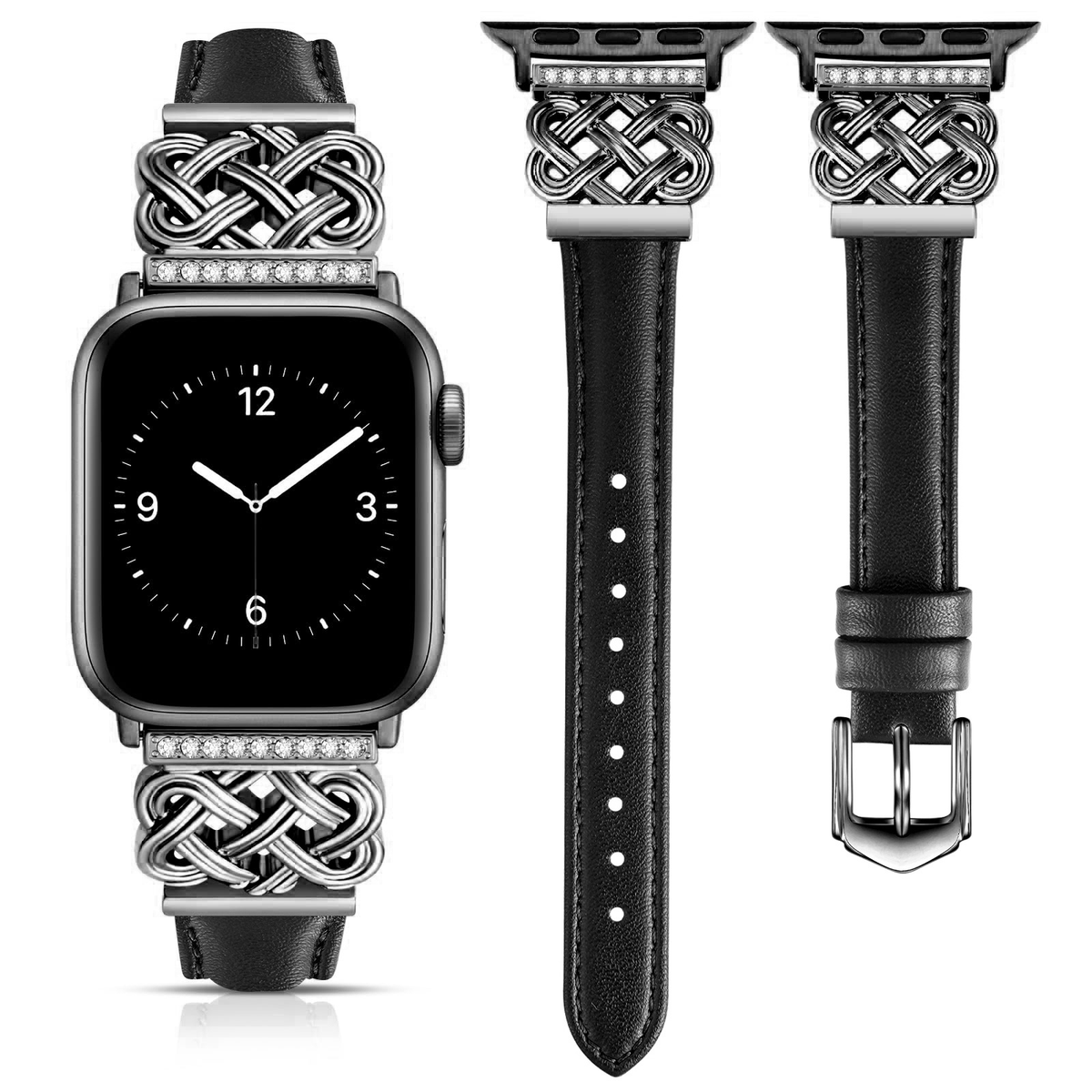 Apple Watch Strap with Chinese Knot and Diamond Inlay Metal Buckle for Series 1-10 and SE