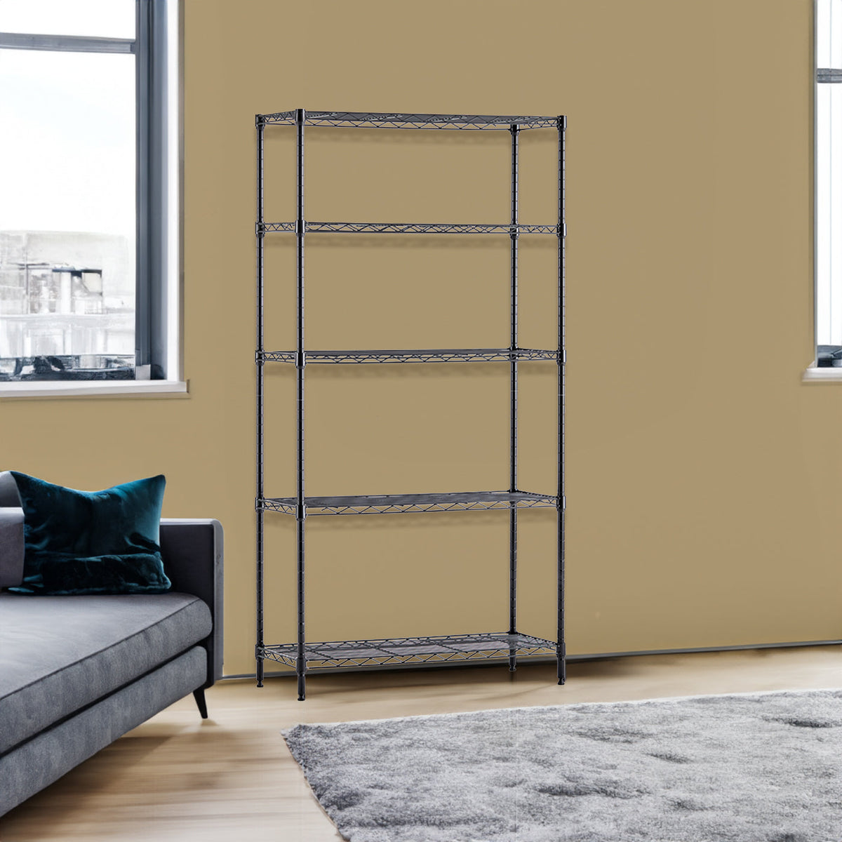 Metal wire rack storage rack adjustable rack, vertical storage rack unit (black, 35.7L x 14W x 71H)