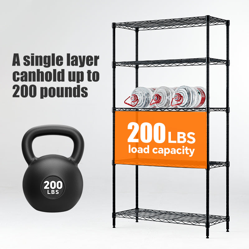 Metal wire rack storage rack adjustable rack, vertical storage rack unit (black, 35.7L x 14W x 71H)