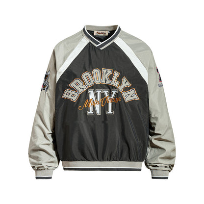Color blocked raglan V-neck baseball jersey