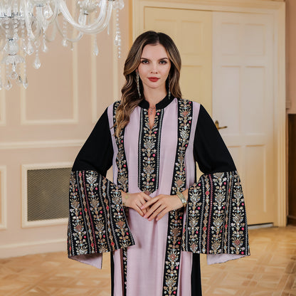 Muslim Dress Middle Eastern Clothing Embroidered Long Robe with Patchwork