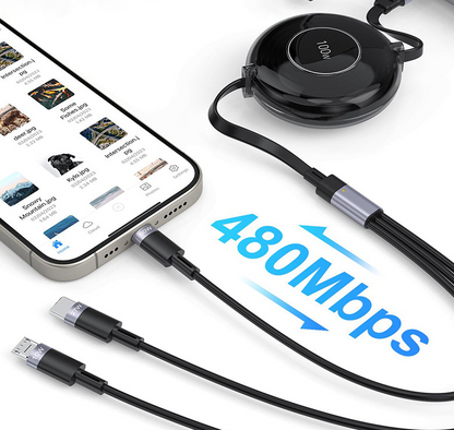 New 100W TypeC multifunctional telescopic interface with two to three data cables and PD fast charging five in one design