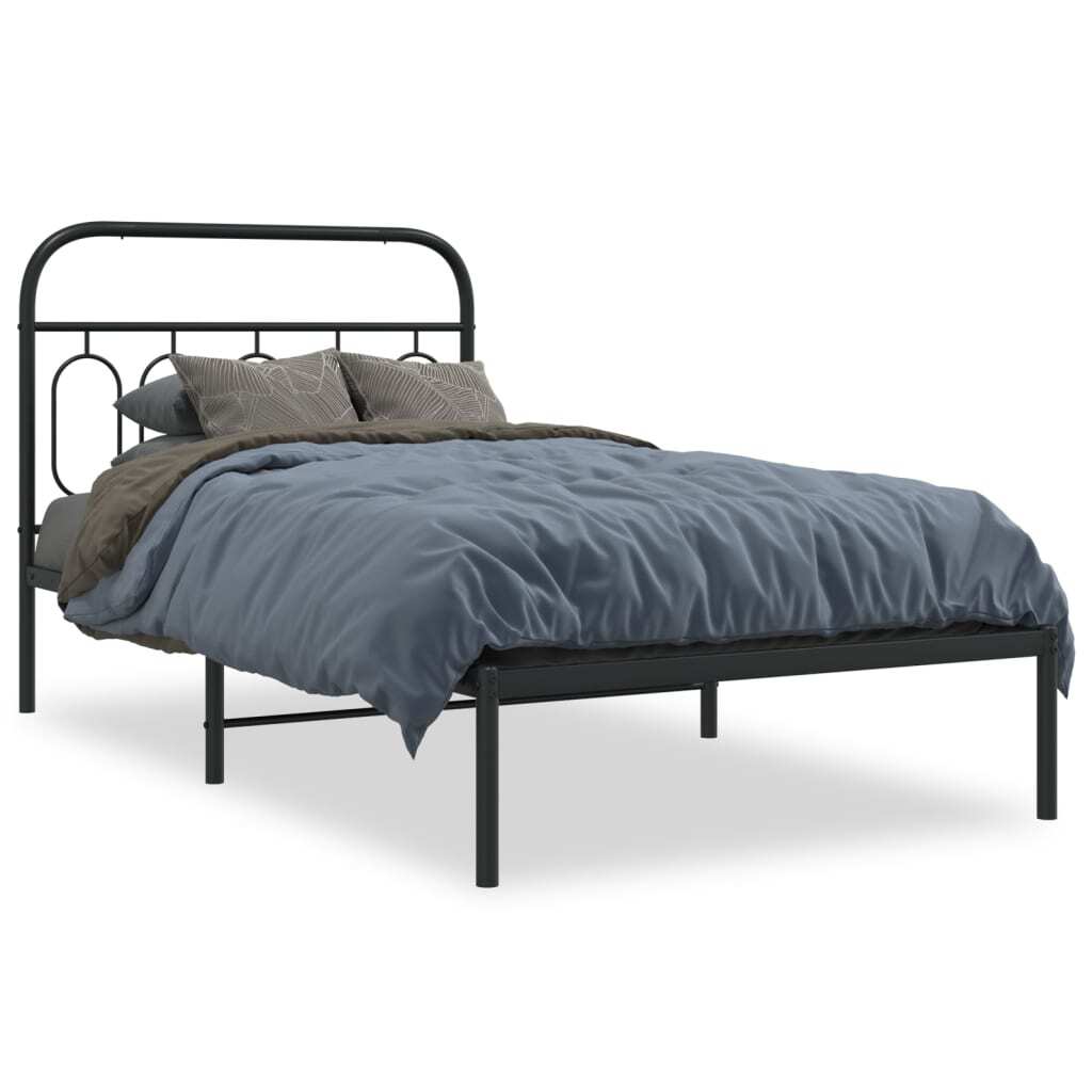 Metal Bed Frame without Mattress with Headboard Black 39.4"x78.7