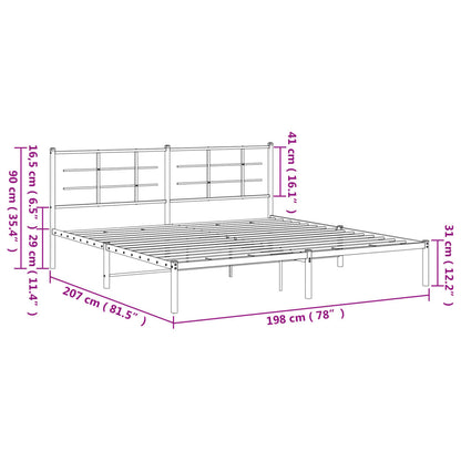 Metal Bed Frame without Mattress with Headboard White 76"x79.9
