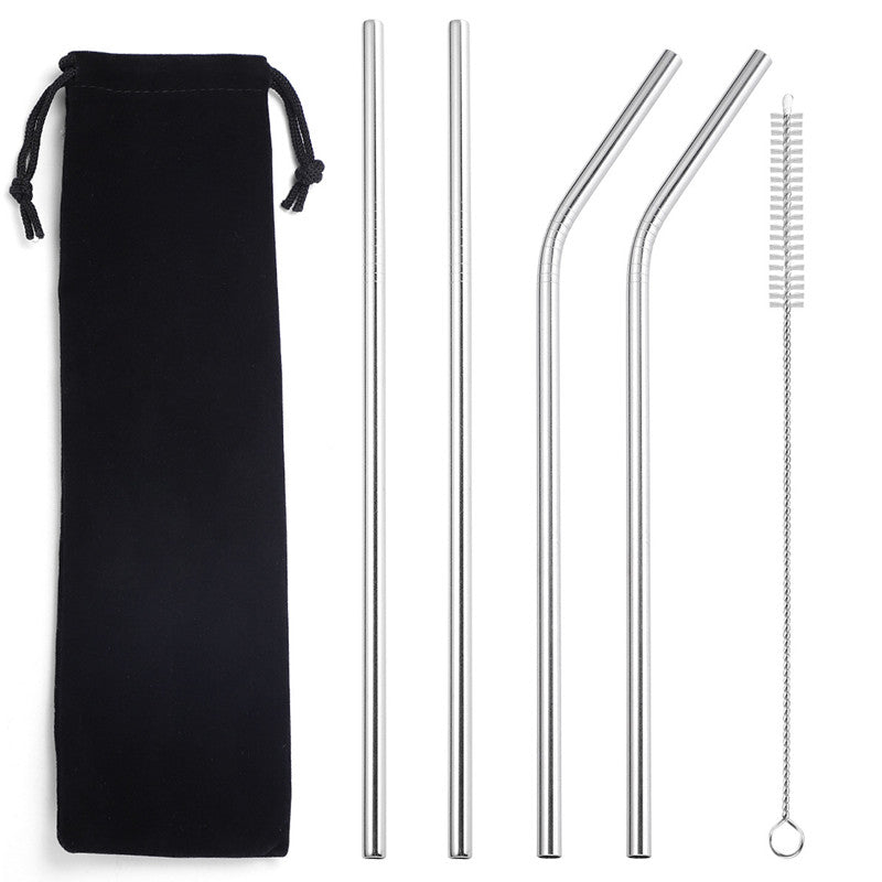 Color: Sliver 6 piece set - 304 stainless steel straw