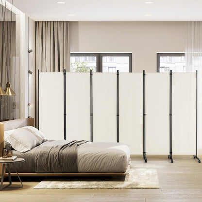 Costway 6 Panel 5.7 Feet Tall Rolling Room Divider on Wheels-White