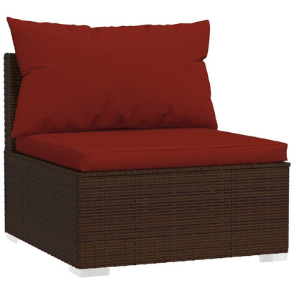 3 Seat Patio Sofa with Cushions Brown Poly Rattan