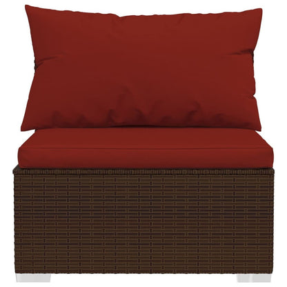 3 Seat Patio Sofa with Cushions Brown Poly Rattan