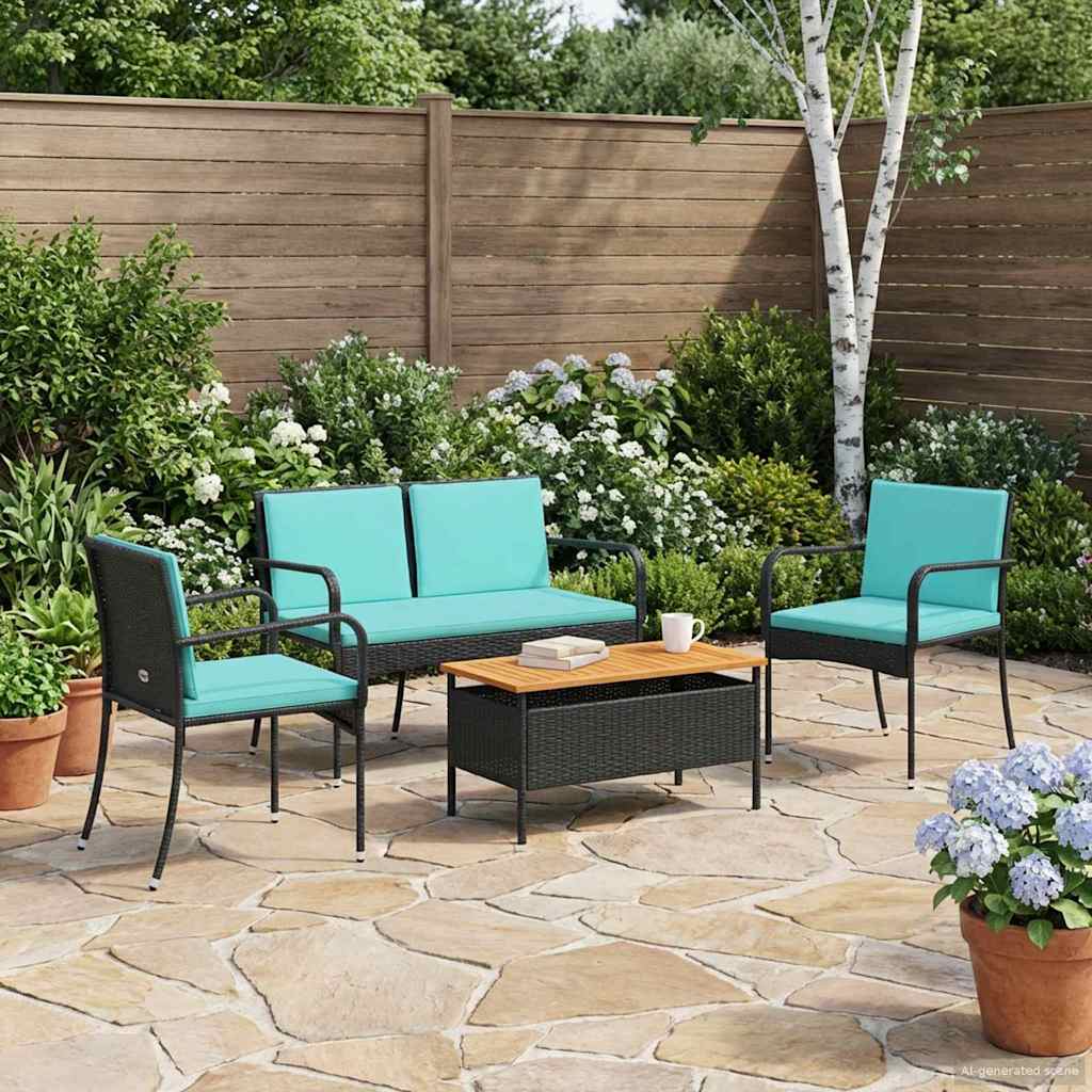 Garden set Black Poly Rattan