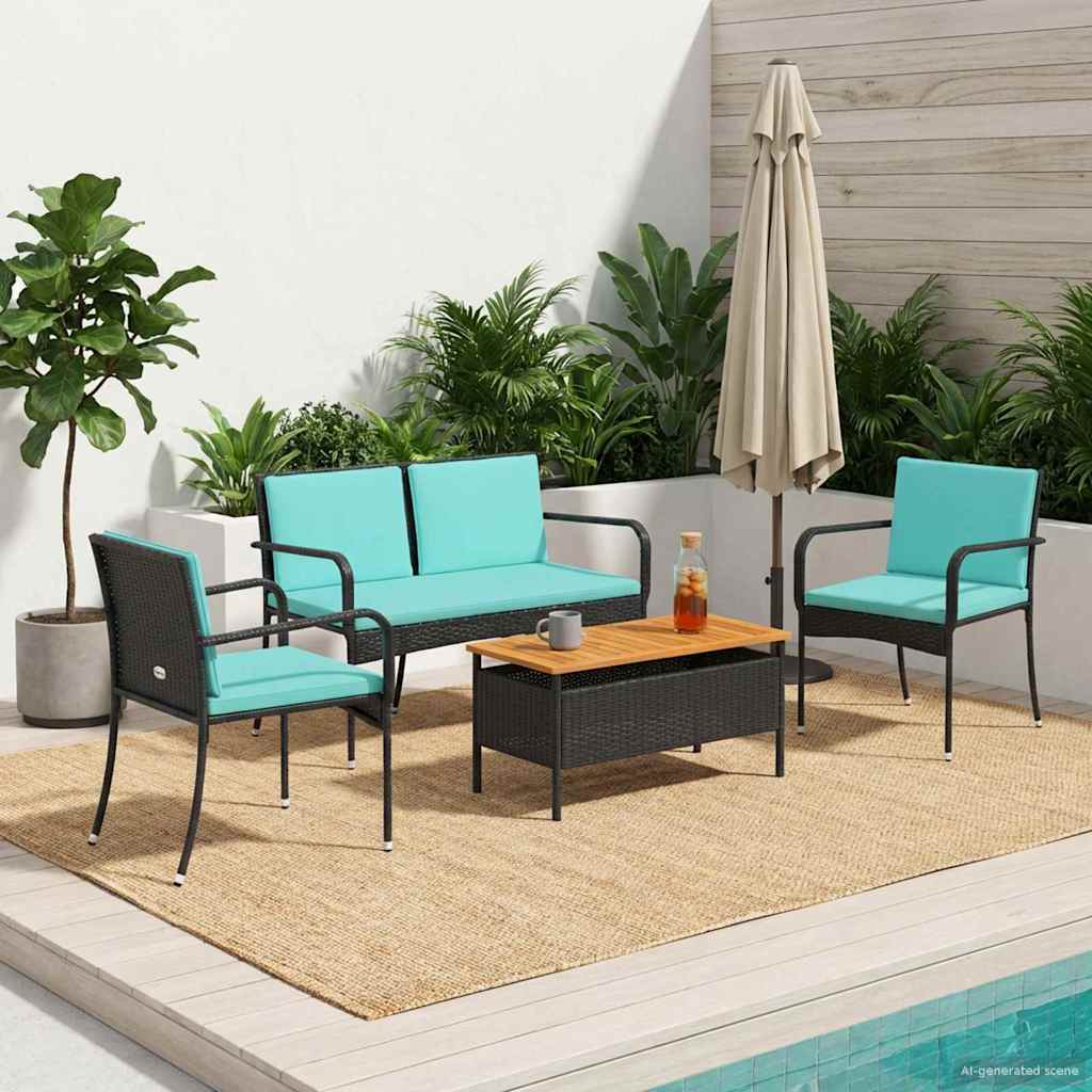 Garden set Black Poly Rattan
