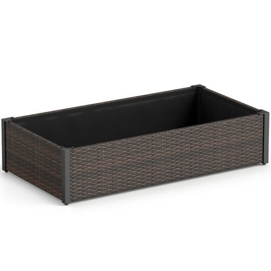 PE Rattan Elevated Raised Garden Bed with Open-Ended Base-Brown - Color: Brown