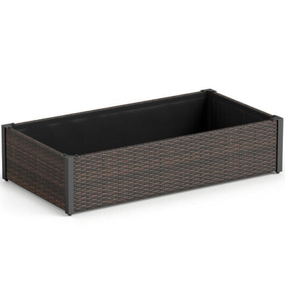 PE Rattan Elevated Raised Garden Bed with Open-Ended Base-Brown - Color: Brown