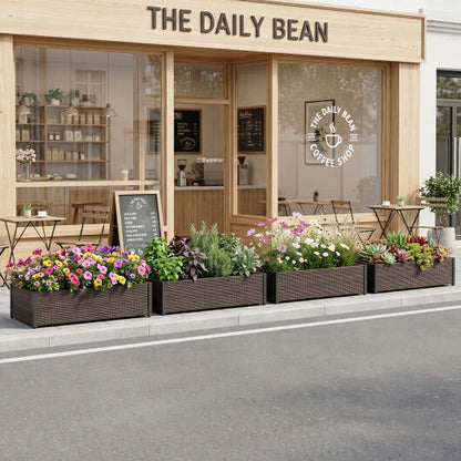 PE Rattan Elevated Raised Garden Bed with Open-Ended Base-Brown - Color: Brown
