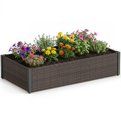 PE Rattan Elevated Raised Garden Bed with Open-Ended Base-Brown - Color: Brown