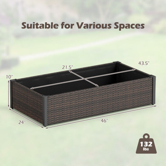 PE Rattan Elevated Raised Garden Bed with Open-Ended Base-Brown - Color: Brown