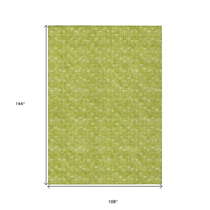 9' X 12' Moss Green Geometric Washable Non Skid Indoor Outdoor Area Rug